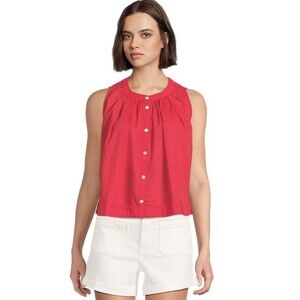 NWT Madewell Watermelon Pleated Button Front Tank Sleeveless Top Women Large